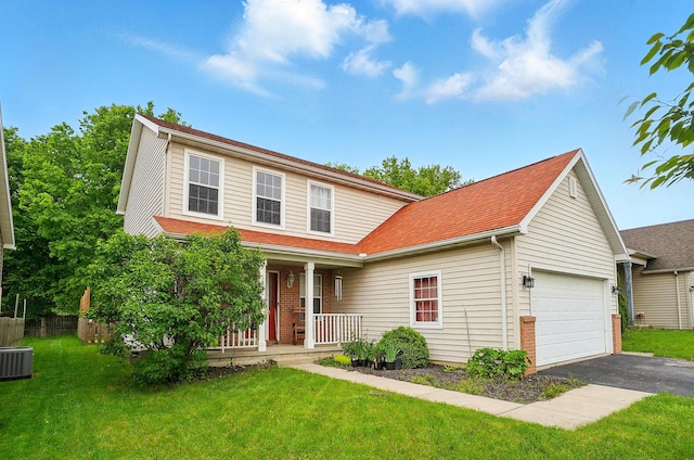 1820 Bishop Ln, Findlay, OH 45840 - traditional-style home featuring a porch, driveway, an attached garage, and central air condition unit