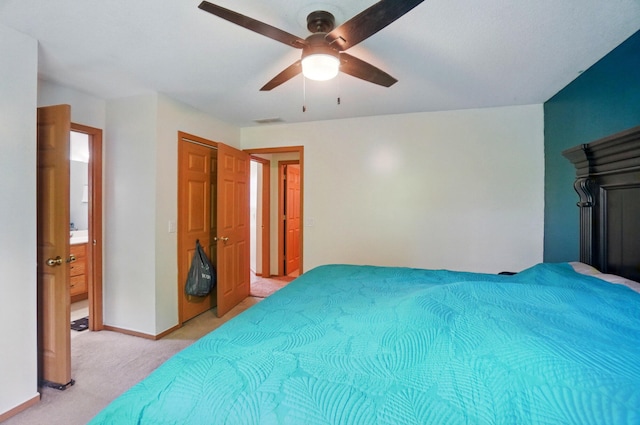 1820 Bishop Ln, Findlay, OH 45840 - bedroom featuring light carpet, ceiling fan, and baseboards
