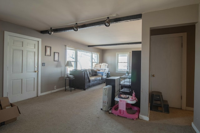 living room featuring baseboards and carpet flooring