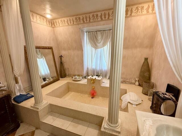 1337 Stratford Dr, Piqua, OH 45356 - bathroom with ornate columns and vanity