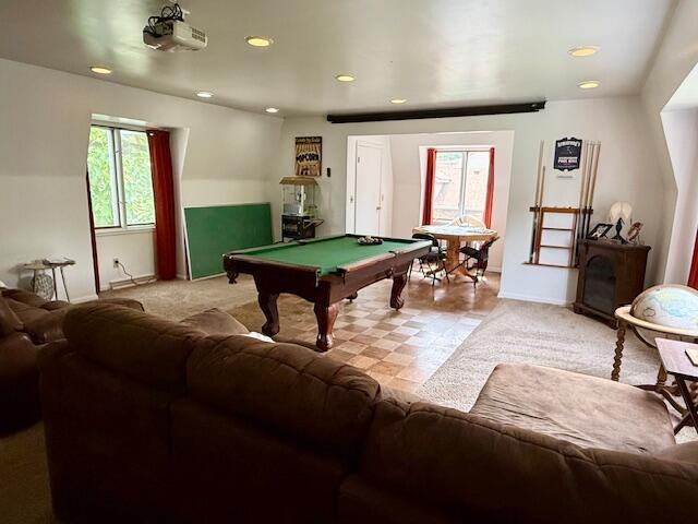 1337 Stratford Dr, Piqua, OH 45356 - rec room featuring pool table, recessed lighting, and baseboards