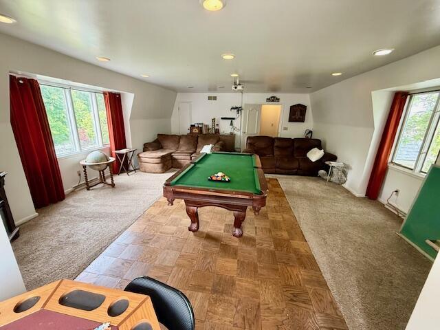 1337 Stratford Dr, Piqua, OH 45356 - rec room featuring healthy amount of natural light, pool table, carpet, and recessed lighting
