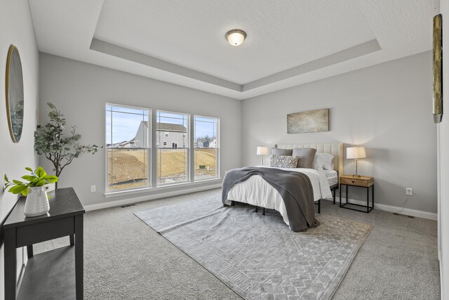 1304 Township Rd Unit 179, Bellefontaine, OH 43311 - bedroom with a tray ceiling, baseboards, visible vents, and carpet floors