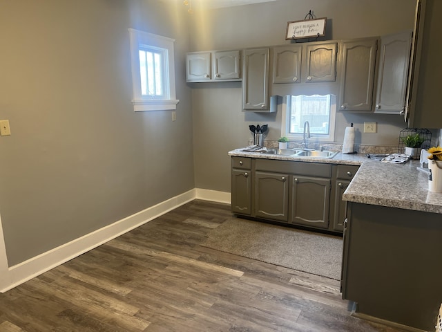 kitchen featuring gray cabinets, dark wood-type flooring, and sink