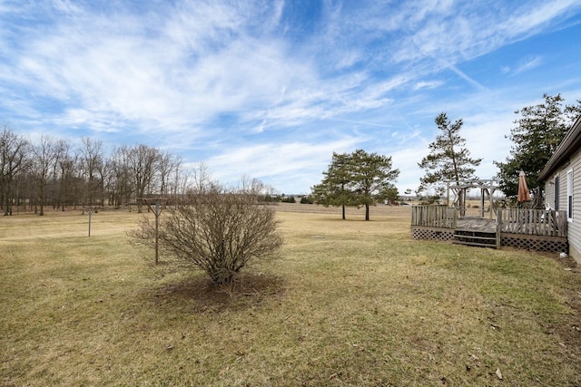 view of yard featuring a wooden deck