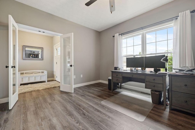 2306 Larkspur Dr, Troy, OH 45373 - office featuring french doors, wood finished floors, and a ceiling fan