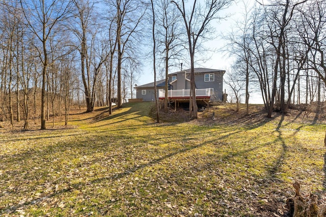 view of yard featuring a wooden deck