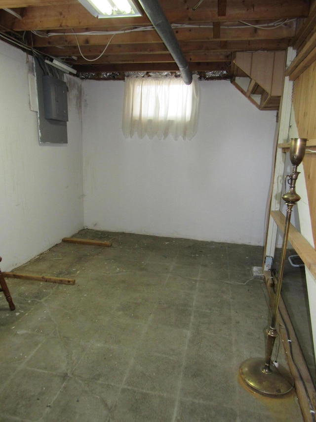 below grade area with electric panel