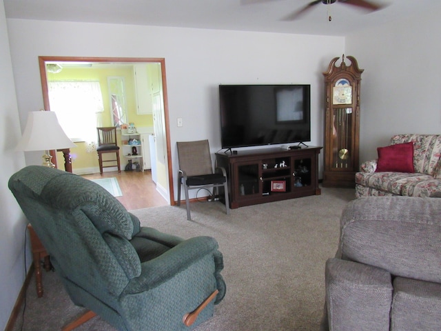 living room featuring ceiling fan
