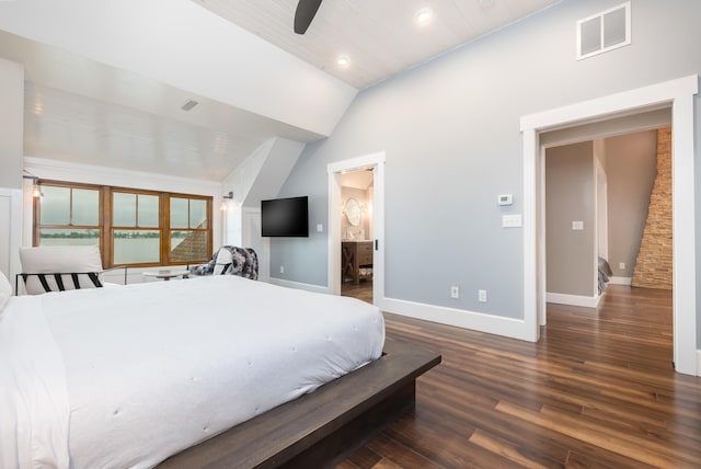 7933 Hickory Ave, Russells Point, OH 43348 - bedroom with lofted ceiling, baseboards, wood finished floors, and recessed lighting