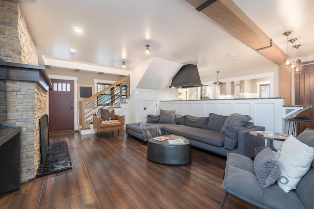 7933 Hickory Ave, Russells Point, OH 43348 - living area with plenty of natural light, wood-type flooring, stairs, and recessed lighting