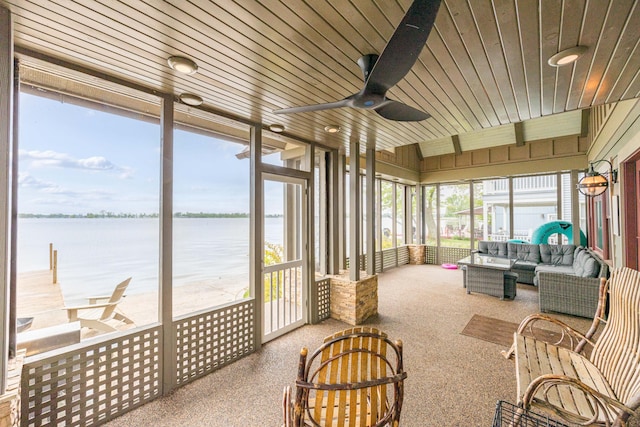 7933 Hickory Ave, Russells Point, OH 43348 - sunroom / solarium featuring ceiling fan, an outdoor hangout area, and a water view