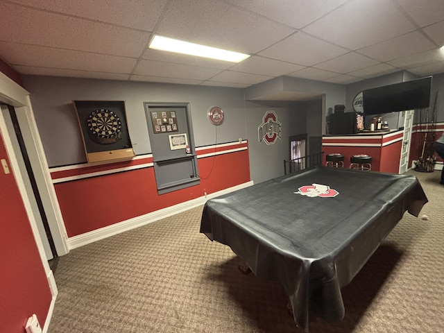 217 S 2nd St, Coldwater, OH 45828 - playroom featuring carpet floors, a drop ceiling, billiards, and baseboards