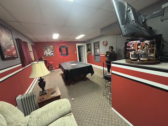 217 S 2nd St, Coldwater, OH 45828 - playroom with billiards table, carpet floors, a drop ceiling, and baseboards