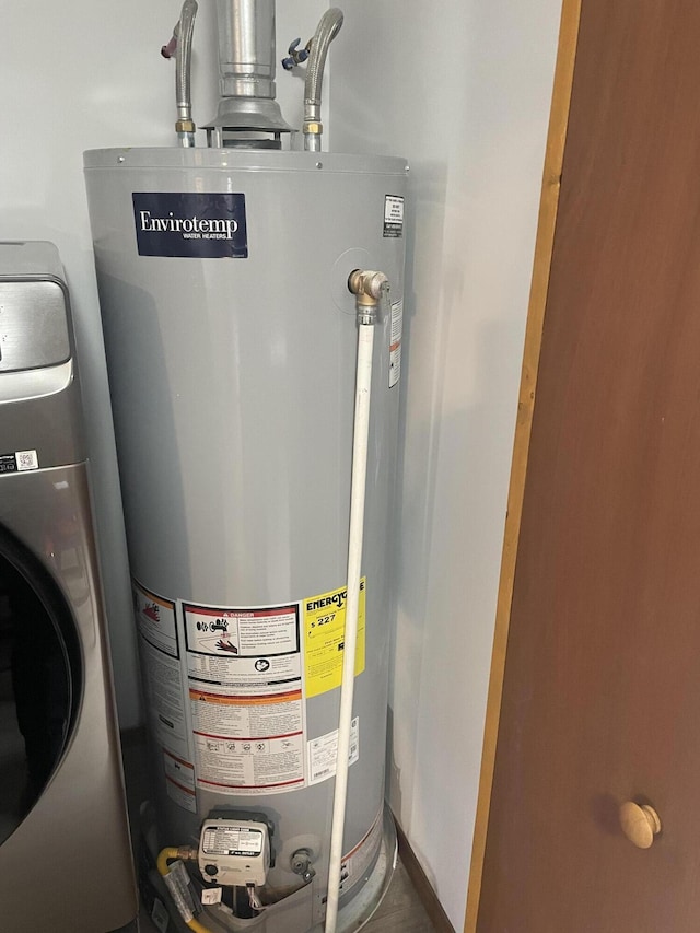 utility room with water heater and washer / dryer