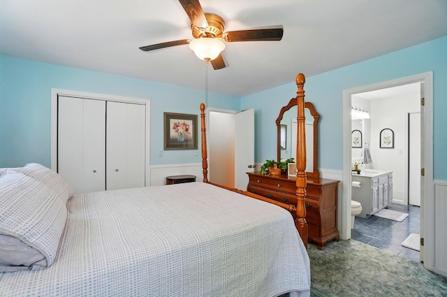 115 Deer Run Rd, Urbana, OH 43078 - bedroom with a closet, a ceiling fan, and ensuite bathroom