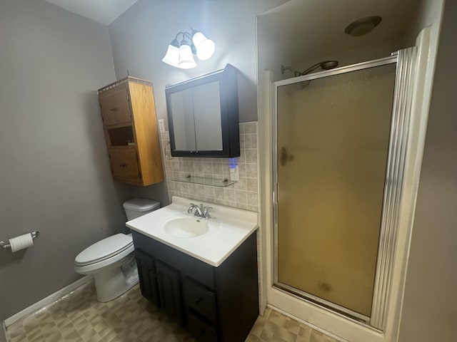 5319 Karafit Rd, Celina, OH 45822 - bathroom featuring a shower stall, vanity, and decorative backsplash