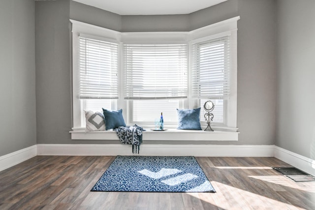 interior space with a wealth of natural light, baseboards, and wood finished floors