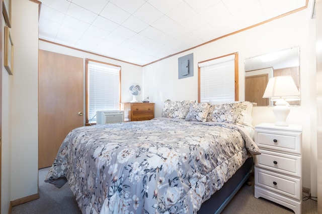 7535 Township Rd 269, Russells Point, OH 43348 - carpeted bedroom featuring ornamental molding and a wall mounted AC