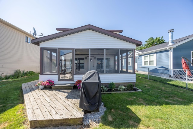 7535 Township Rd 269, Russells Point, OH 43348 - rear view of property featuring a sunroom and a deck