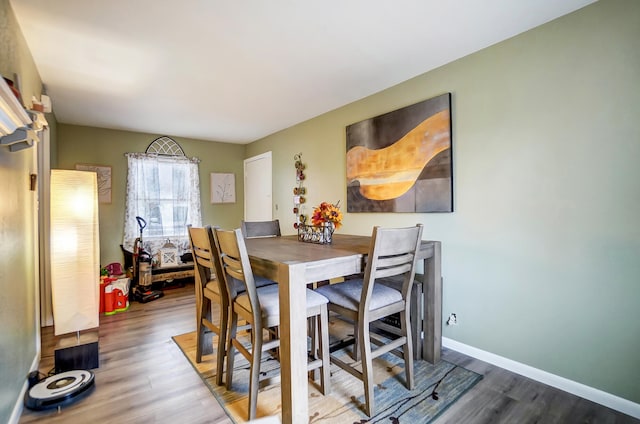 dining area featuring baseboards and wood finished floors