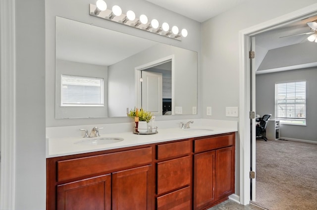 1087 Ayrshire Dr, Columbus, OH 43207 - full bathroom featuring a ceiling fan and double vanity