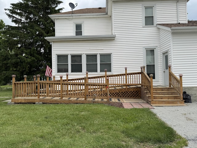 210 E Second St, Rockford, OH 45882 - back of house with a deck, a lawn, and roof with shingles