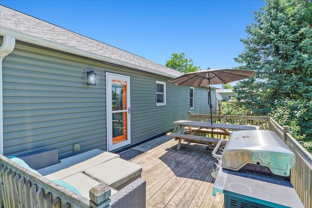 10474 Columbus St, East Liberty, OH 43319 - wooden terrace featuring a grill