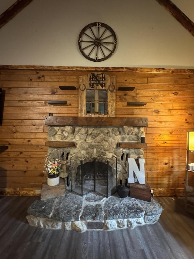 18866 Weimert School Rd, Wapakoneta, OH 45895 - detailed view of a fireplace, wood finished floors, and wooden walls