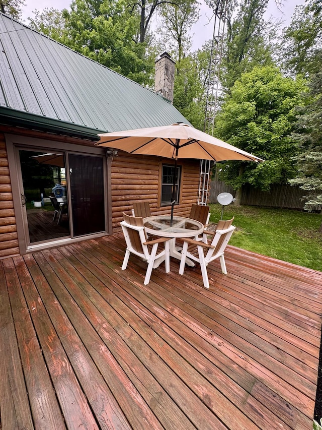 18866 Weimert School Rd, Wapakoneta, OH 45895 - wooden terrace featuring outdoor dining area and view of scattered trees