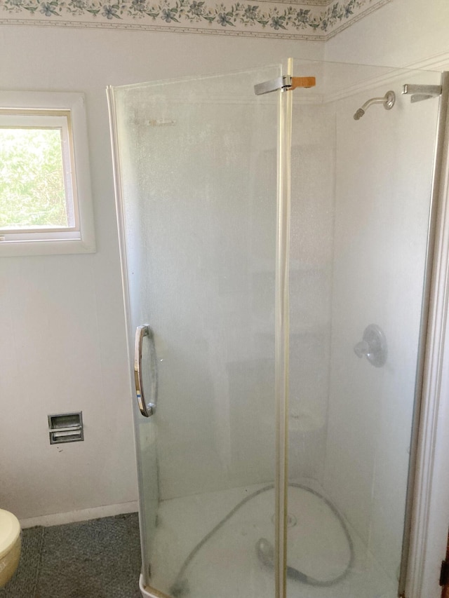 119 E Orchard St, West Manchester, OH 45382 - full bath featuring a stall shower, toilet, and baseboards