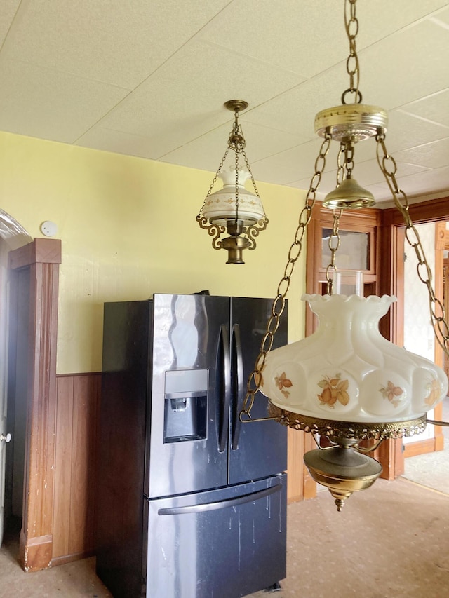 119 E Orchard St, West Manchester, OH 45382 - kitchen featuring stainless steel fridge with ice dispenser and carpet flooring