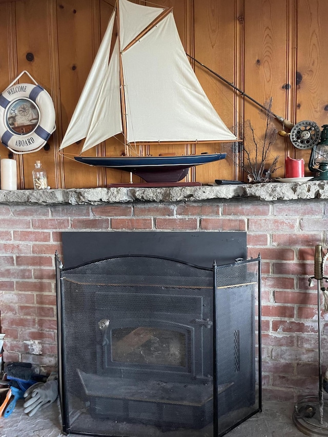 interior details featuring a fireplace