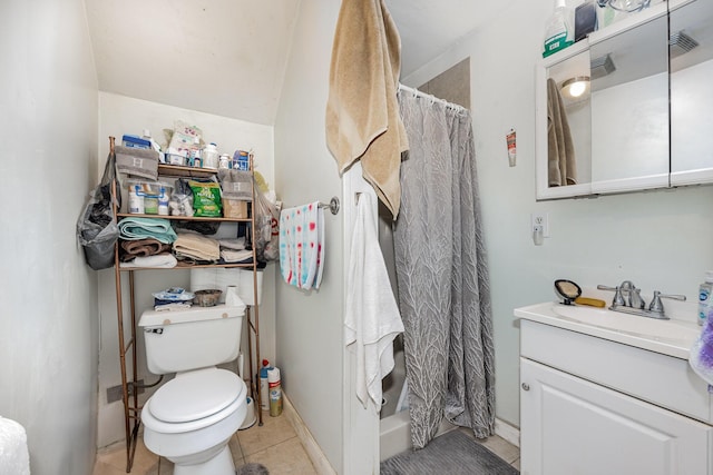 815 Mckaig Ave, Troy, OH 45373 - full bathroom featuring vanity, toilet, curtained shower, and tile patterned floors