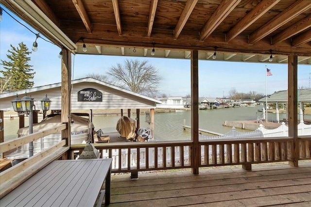 dock area featuring a water view and boat lift