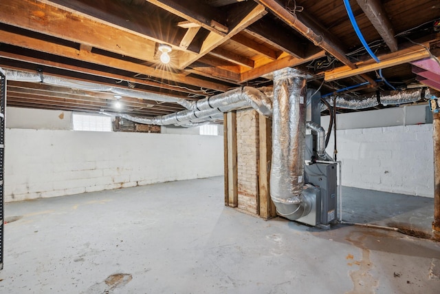 basement with heating unit