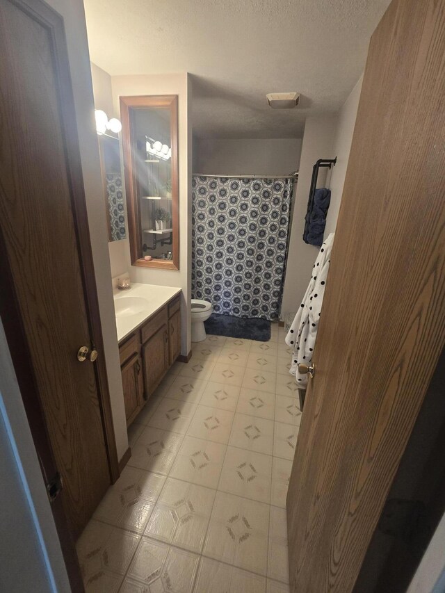 10141 Mohawk Dr, Huntsville, OH 43324 - bathroom featuring tile patterned floors, vanity, a textured ceiling, and a shower with curtain