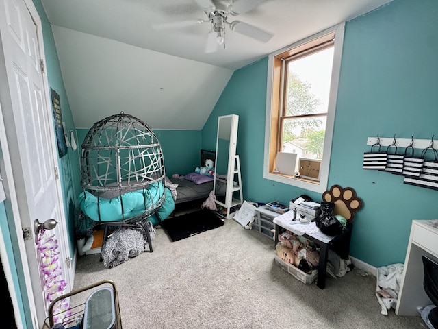 641 Washington St, Versailles, OH 45380 - carpeted bedroom featuring vaulted ceiling and a ceiling fan