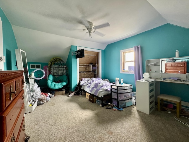 641 Washington St, Versailles, OH 45380 - carpeted bedroom with vaulted ceiling and ceiling fan