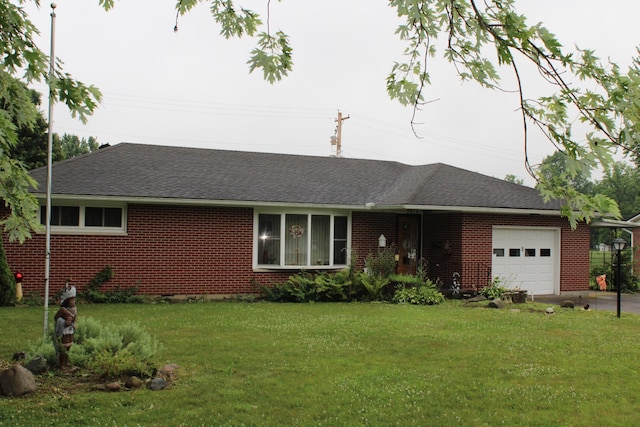 6 Woodside Dr, Arcanum, OH 45304 - ranch-style house featuring an attached garage, brick siding, a front lawn, and a shingled roof