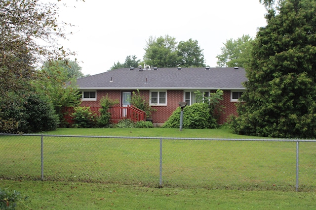 6 Woodside Dr, Arcanum, OH 45304 - ranch-style home featuring a fenced backyard, brick siding, and roof with shingles