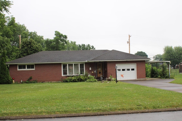 6 Woodside Dr, Arcanum, OH 45304 - ranch-style home featuring a garage, driveway, a front lawn, and roof with shingles