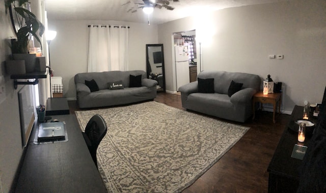 living area with ceiling fan