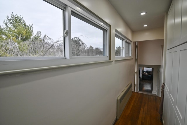 hall with dark wood-type flooring