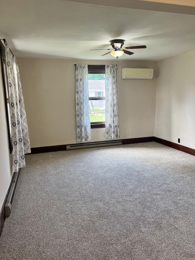 9969 State Route 49, Rockford, OH 45882 - carpeted spare room featuring an AC wall unit, a ceiling fan, and a baseboard heating unit