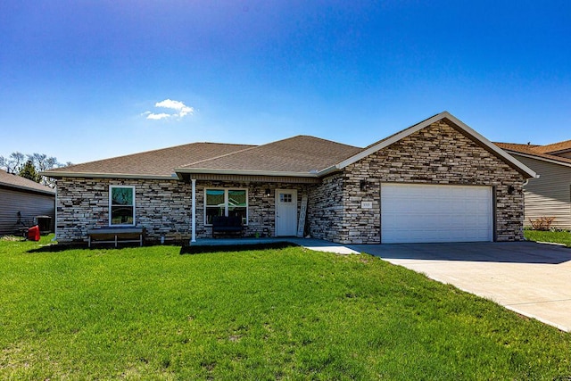 1313 Arrowhead, Piqua, OH 45356 - ranch-style house with an attached garage, a front yard, a shingled roof, and concrete driveway