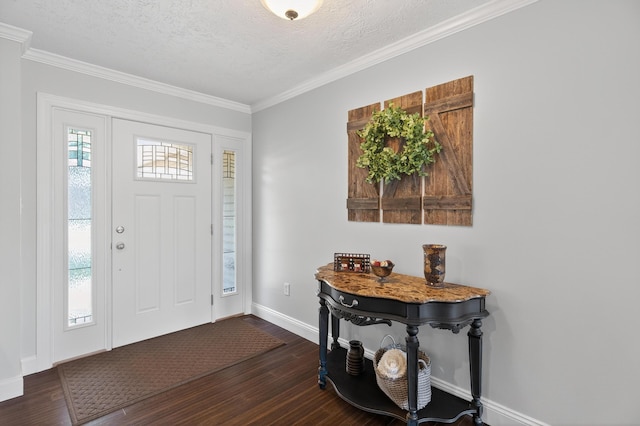 1814 Kingsbury Dr, Saint Marys, OH 45885 - entryway with dark wood-style floors, ornamental molding, and a textured ceiling