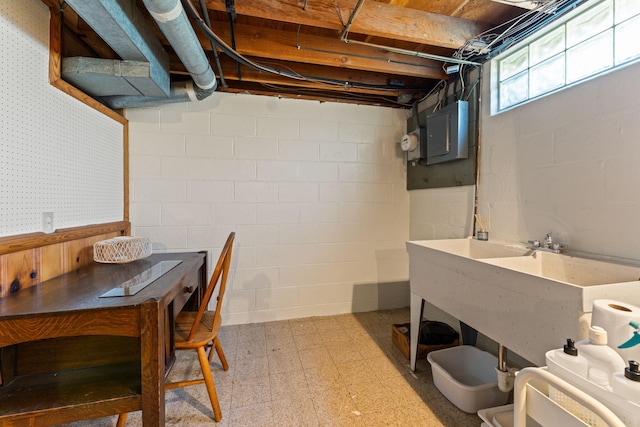 542 Lohnes Dr, Fairborn, OH 45324 - basement with light flooring, electric panel, and concrete block wall