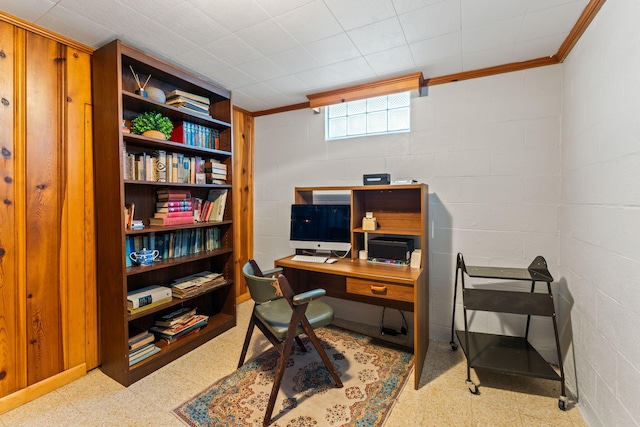 542 Lohnes Dr, Fairborn, OH 45324 - office area with ornamental molding and concrete block wall