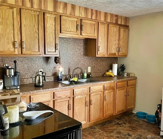 kitchen featuring decorative backsplash, sink, and a textured ceiling